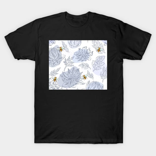 Honey Bees and Pretty Blue Flowers T-Shirt by gillys